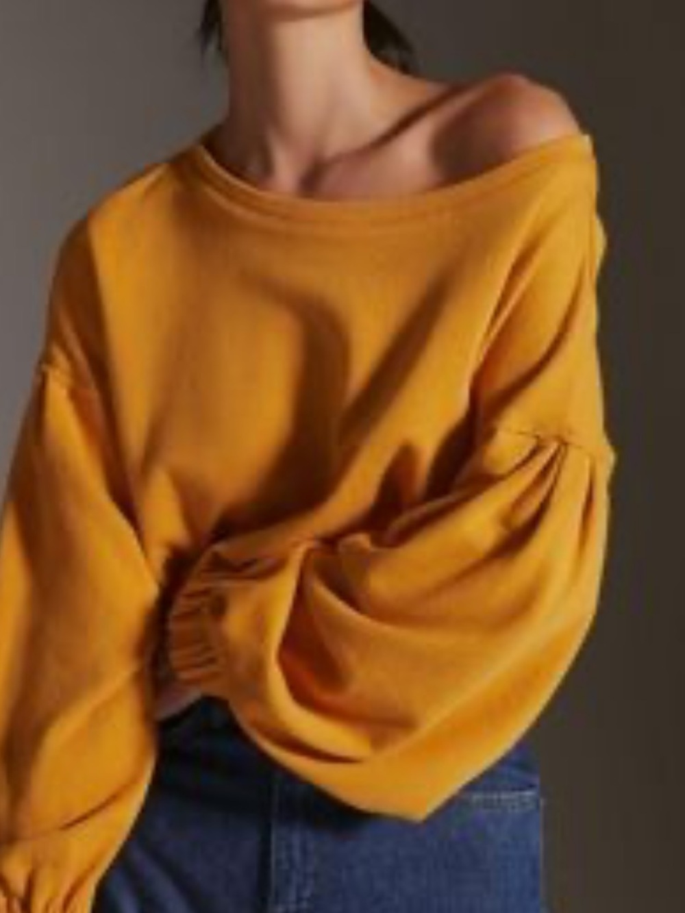 Anthropologie Golden Mustard Balloon Sleeve Sweatshirt